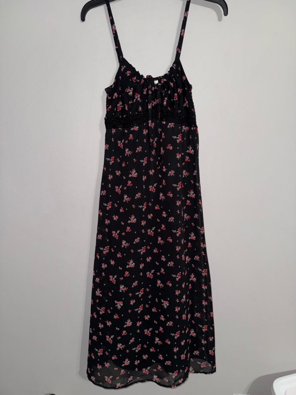 No Boundaries Black Floral Midi Dress - Pink Floral Print Small NWOT